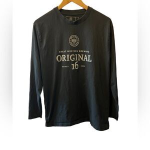 Black Graphic Brewery Long Sleeve Cotton Crew Neck Long Sleeve Tee Shirt L
